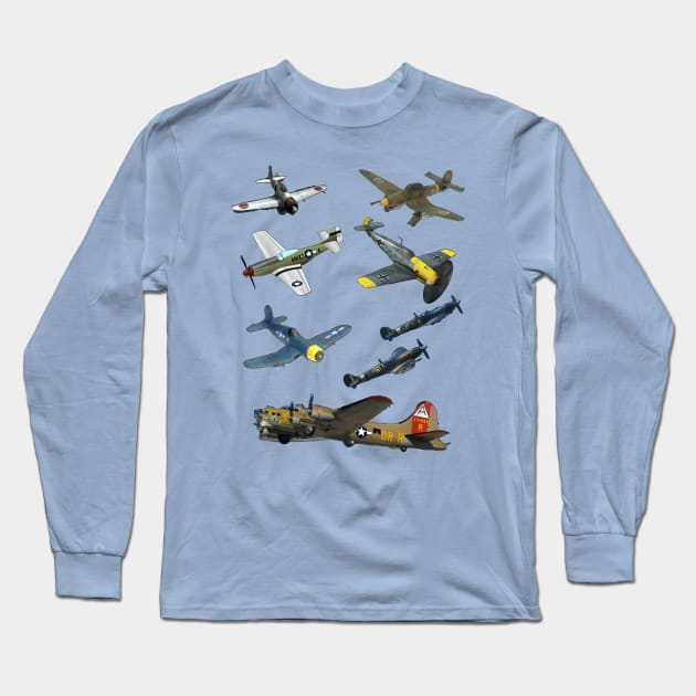 WW2 Planes Warbirds Long Sleeve T-Shirt by Kocekoceko